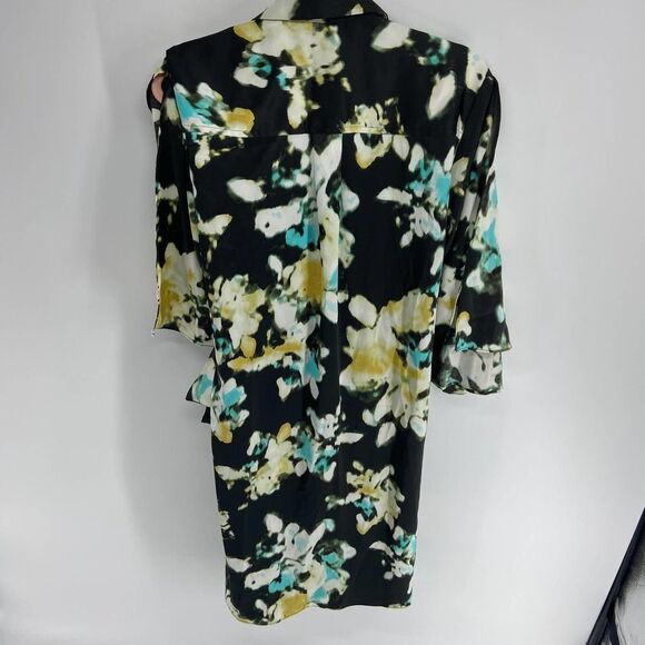 Kenneth Cole urban bouquet green watercolor collared wrap dress NWT Womens XS - Picture 10 of 10